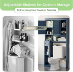 Over The Toilet Storage Cabinet with 7 Shelves, Imitation Walnut Grain Above Toilet Bathroom Organizer with Toilet Paper Holder Stand, Space Saver for Restroom, Laundry, Bathroom (Navy Blue) - Image 5