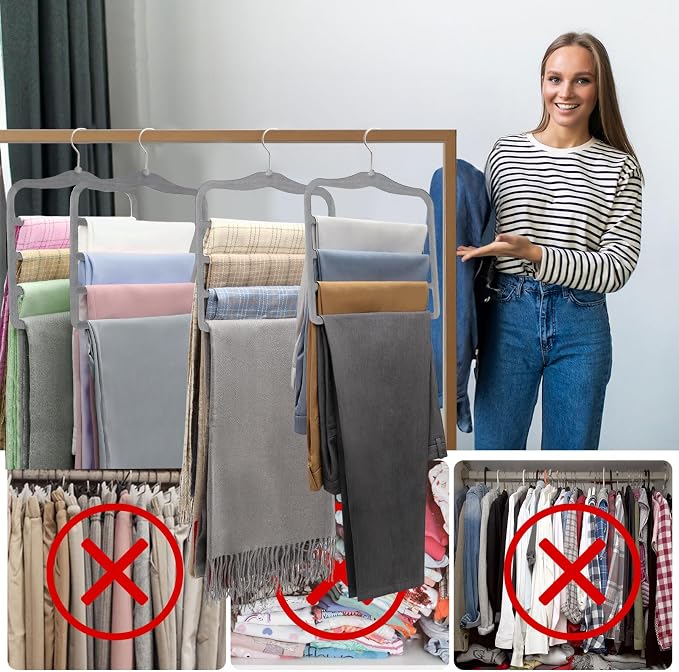 Closet Organizers and Storage, Magic Pants Hangers Space Saving, 4 Tiers Skirt Hangers, Jean Scarf Hangers, Closet Organizer Clothes Hangers, College Dorm Essentials Apartment Essentials-2 Pack - Image 6