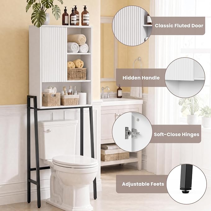 Over The Toilet Storage Cabinet,24" W Bathroom Organizer, White - Image 8
