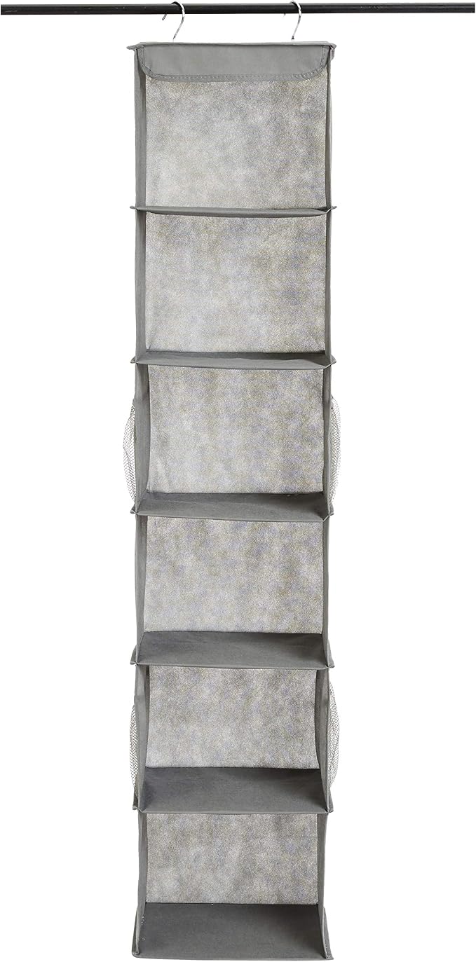 Amazon Basics 6-Tier Hanging Closet Shelf Organizer with Pockets, Clothes Storage for Sweaters and Clothing,8" Dx12 W x 9" L x 8.5" H, Grey (Pack of 10) - Image 3