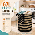Vintage Flag Laundry Basket,Foldable Oxford Laundry Hamper with Handles,Collapsible Clothes Storage Bucket Tote Bag for Laundry Room,Bathroom,Bedroom,Dorm - Image 2
