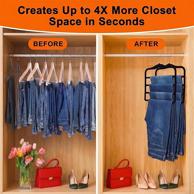 2-Pack Velvet Pants Hangers - Space Saving Multi-Layer Non-Slip Closet Organizers for Jeans, Trousers & Scarves - Ideal Dorm Room Storage Solution for Small Spaces - Image 2