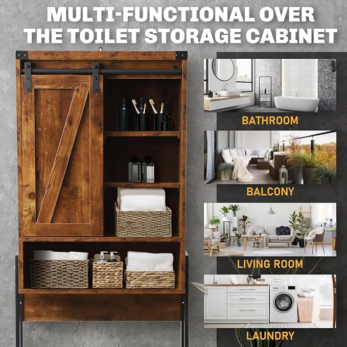 Over Toilet Storage Cabinet with Barn Door & Adjustable Shelves - Image 7
