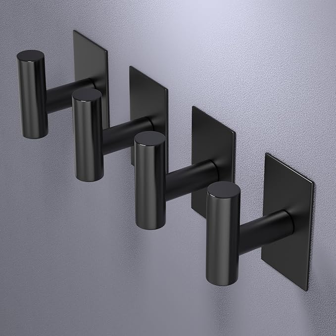 VAEHOLD Wall Towel Hooks, Heavy Duty Sticky Holder Waterproof Towel Hooks for Hanging Coat, Clothes, Closet Hook Wall Mount for Kitchen (Black, 6 Pack) - Image 4