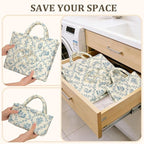Fabric Storage Basket 2 Pack,Large and Mini Boho Laundry Nursery Hamper Portable Folding Organizer for Car Bedroom (Blue Vine) - Image 6