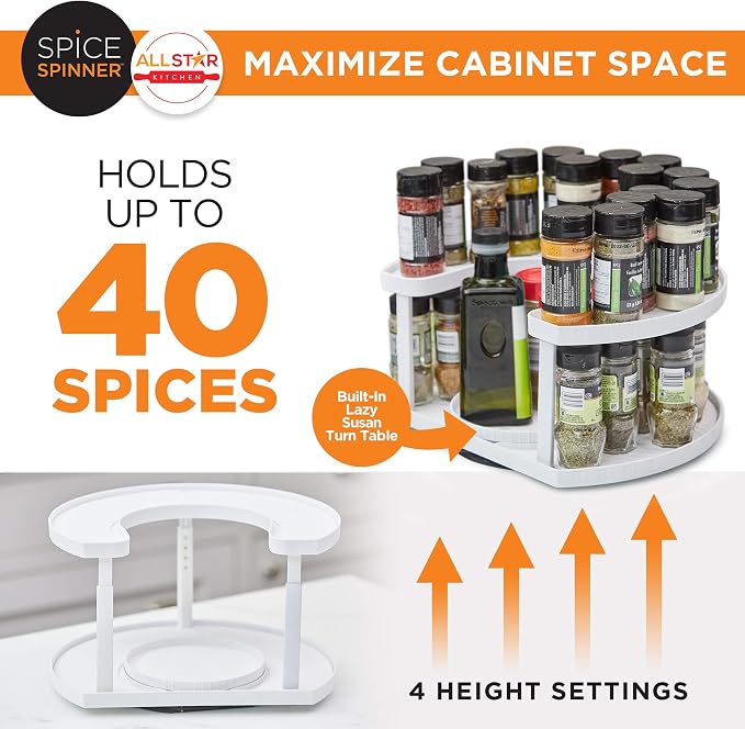 Allstar Innovations Spice Spinner Two-Tiered Spice Organizer & Holder That Saves Space, Keeps Everything Neat, Organized & Within Reach With Dual Spin Turntables - Image 2