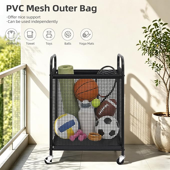 STORAGE MANIAC Rolling Laundry Hamper with Wheels 1-Section Laundry Sorter Rolling Laundrys Basket on Wheels with Removable Bag Clothes Hamper Laundrys Organizer Cart Bathroom Bedroom 90L Beige - Image 6