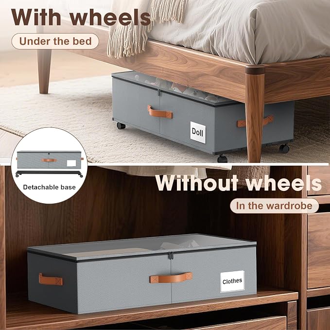 Eastherry Under Bed Storage Containers with Wheels, 9.5 inches Higher Underbed Shoes Blankets Clothes Toy Storage Drawers for College Dorms Bedrooms Nursery Rooms Organization, 2 Pack to be Assembled - Image 6