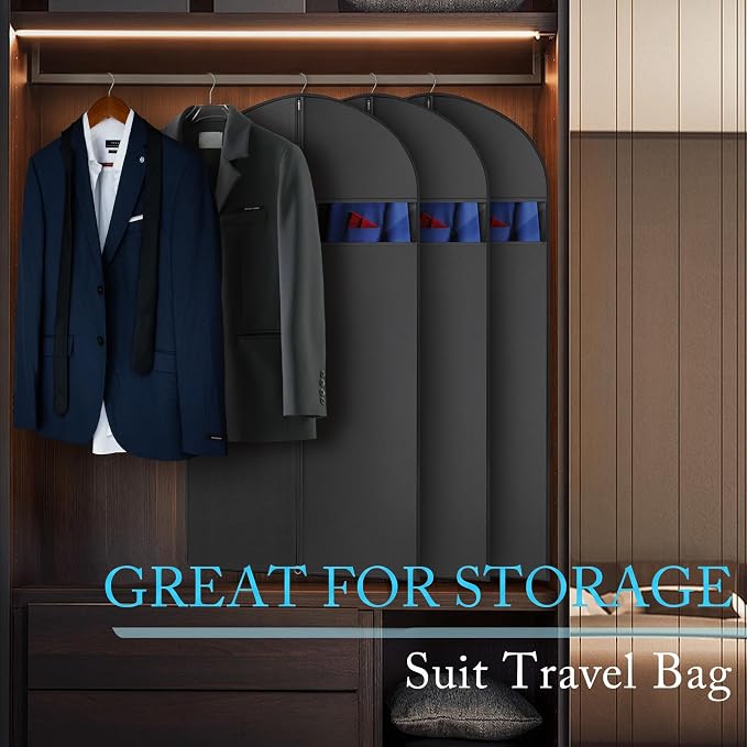 Hleelomi 5 Pack 43-in Garment Bag for Hanging Clothes Black Suit Bag - Image 7