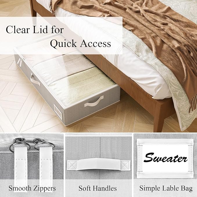 Under Bed Storage, Under Bed Storage Containers Bins for Clothes, Large Linen Underbed Closet Organization Bins, 2 Pack Collapsible Underbed Bin Dorm for Clothes, Sweater, Gray - Image 3