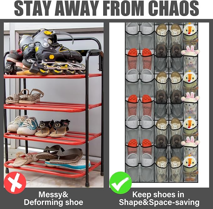 Windyun 2 Pcs 40 Pocket Over The Door Shoe Organizer, Gray - Image 2