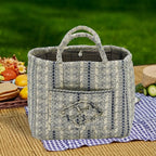 Quilted Fabric Storage Basket with Handles & Pocket, Foldable Laundry Hamper Boho Floral Print Organizer Bin for Home, Picnic, Office 12"x10"x10" (B-4) - Image 2