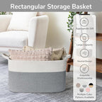 Goodpick Large Woven Rope Blanket Basket, Rectangle, White Gray - Image 7