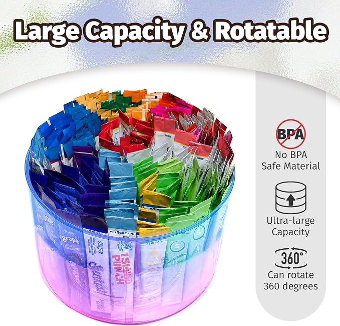 Drink Packet Organizer, Lazy Susan Gradient Drink Mix Organizer, Acrylic Water Drink Packet Holder with 4 Compartments for Cabinet Kitchen Pantry Storage Organization - Image 2