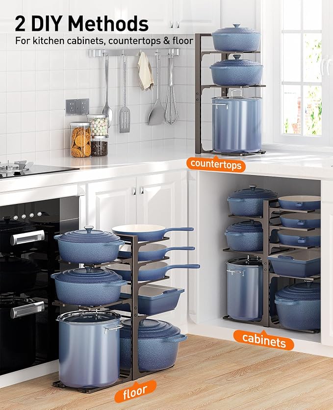 ORDORA Pots and Pans Organizer Under Cabinet 20.8" 8-Tier Adjustable Bronze - Image 5