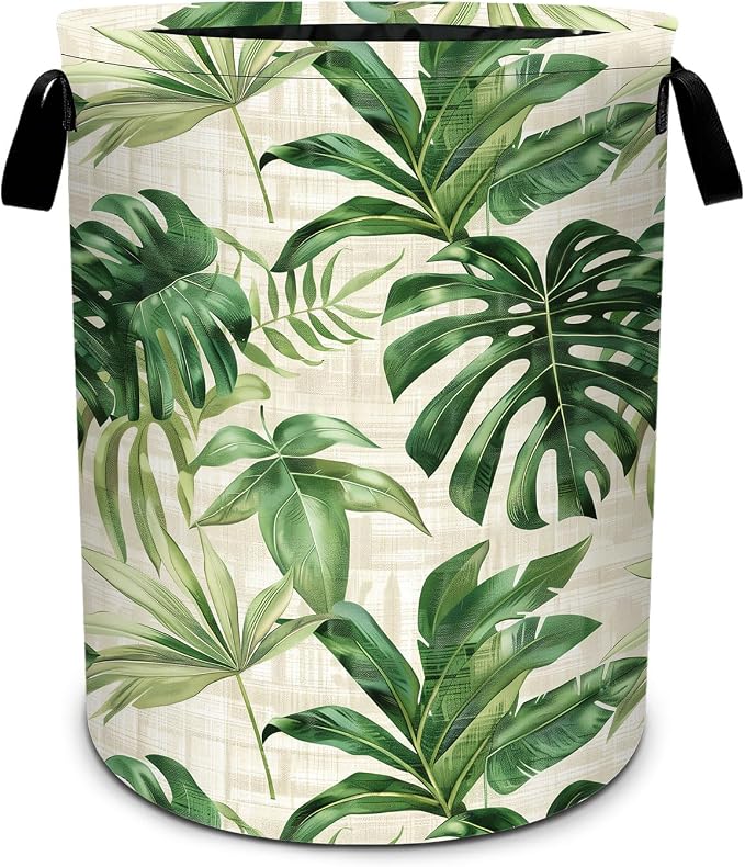 Tropical Palm Leaves Hawaiian Leaf Laundry Basket Foldable Laundry Hamper With Handles Clothes Storage Bucket Organizer Laundry Bag For Bedroom Bathroom Laundry Storage 19.6 x 15.7 by WtallasiSei