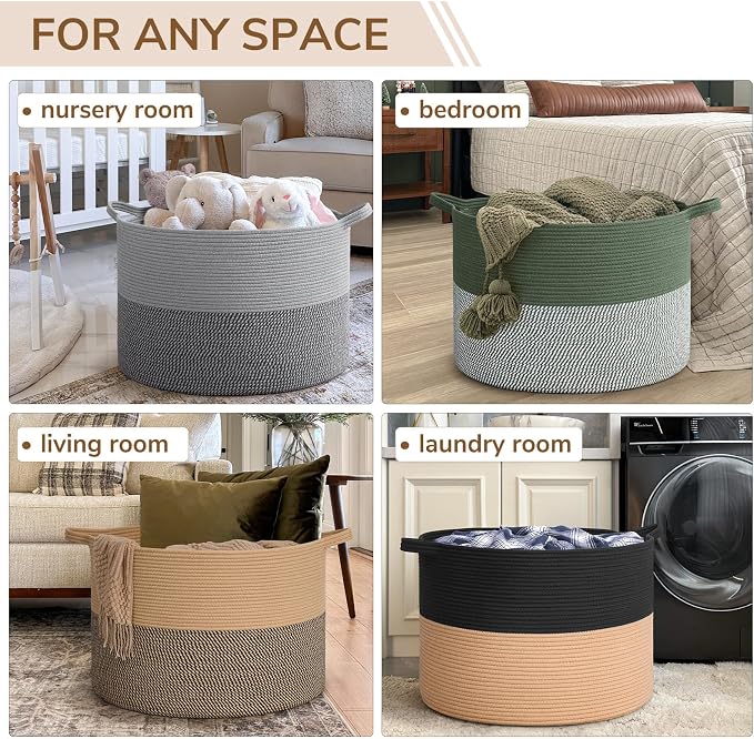 INDRESSME 115L Extra Large Woven Wicker Blanket Basket Living Room - Image 4