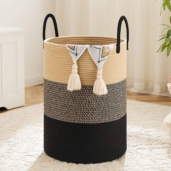 Artfeel Laundry Basket,Woven Cotton Rope Laundry Hamper,100L for Decorative Storage of Dirty Clothes,Toys and Blankets in Bathroom,Bedroom and Living Room by Artfeel