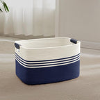 45L Small Woven Laundry Basket Hamper with Leather Handles,Navy by SunNewt