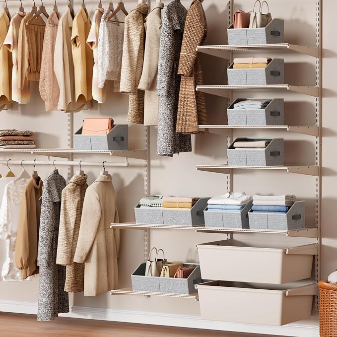 Homsorout Storage Bins for Shelves - Small Trapezoid Closet Shelf Organizer, Fabric Organization Bins with Handles, Storage Baskets for Clothes, Towel, Purse, 4 Pack, Light Gray - Image 2