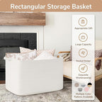 Goodpick 105L Extra Large Woven Rope Blanket Basket, Rectangle, White - Image 7