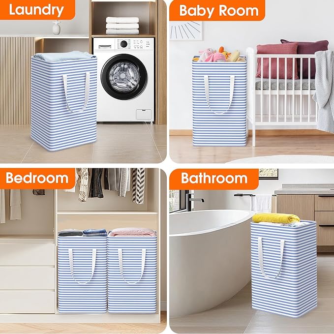 3-Pack Laundry Basket, Collapsible Laundry Hampers, 75L, Blue - Image 7
