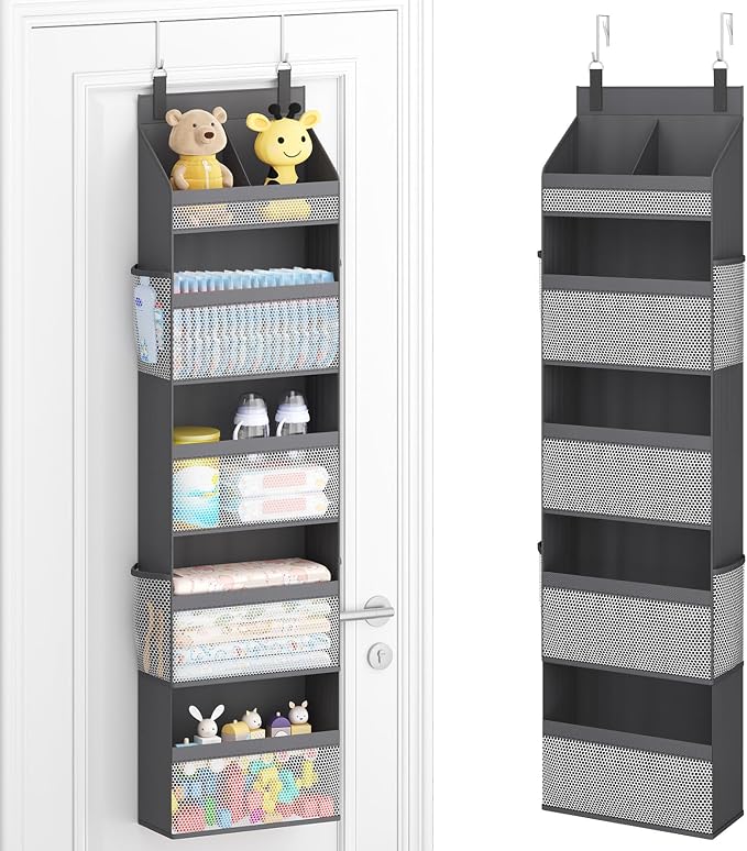 Lifewit 5 Tier Over the Door Organizer, Diaper Hanging Storage, Gray by Lifewit