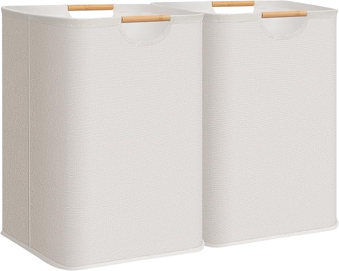 STORAGE MANIAC 2-Pack Large Laundry Hamper, 100L (26.4 Gal) Collapsible Laundry Basket with Bamboo Handles, Freestanding Waterproof Clothes Hamper for Laundry Room, Bedroom, Dorm, Towels, White by STORAGEMANIAC