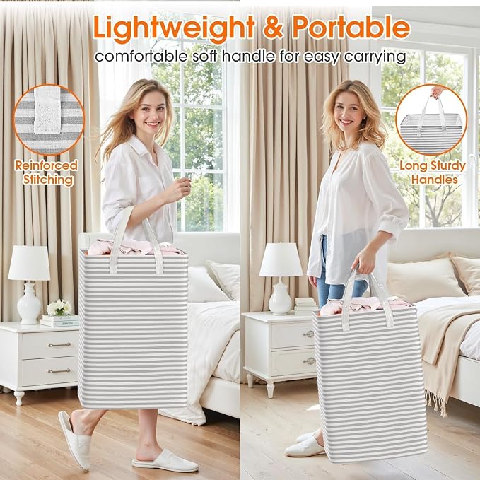 3-Pack Laundry Basket, Collapsible Laundry Hampers, 75L, Gray - Image 6