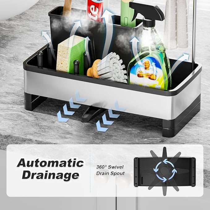Ewaiira Sponge Holder for Kitchen Sink, Stainless Steel Sink Caddy - Image 4