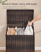 SONGMICS 3-Section Laundry Hamper with Lid, PE Rattan, 42 Gallons (160 L) - Image 4