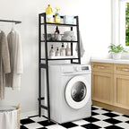 MallKing Over-The-Toilet Storage Rack, Wooden 3-Tier Over-The-Toilet Storage Rack Bathroom Space Saver Organizer, Freestanding Above Toilet with Toilet Paper Holder and Hooks (Black) - Image 7