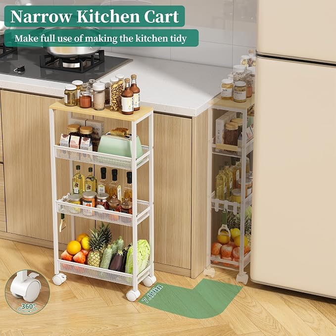 4-Tier Slim Utility Rolling Laundry Cart with Wheels, Easy to Assemble - Image 4