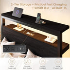 SHA CERLIN Twin Bed Frame, 2-Tier Storage Headboard, LED, Charging Station - Image 4