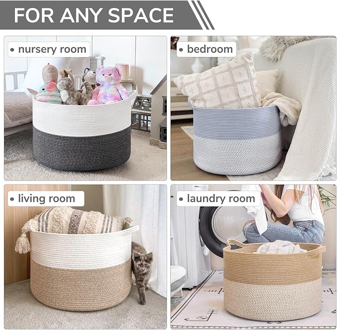 INDRESSME XXXLarge Woven Rope Blanket Basket Living Room, 90L - Image 5