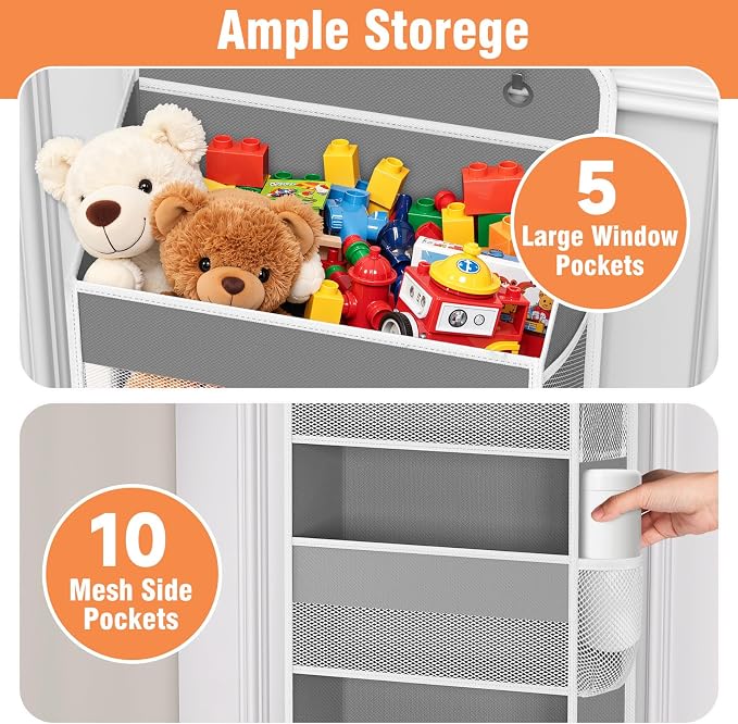 Over The Door Organizer Storage Large Capacity Hanging Bedroom Storage | 5 Shelves, 40 LB Capacity, Foldable Mesh Design, Clear Window, Sturdy, Large Storage Organizer for Nursery, Pantry & Closet - Image 4