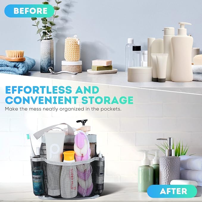 EUDELE 2 Pack Mesh Shower Caddy Portable for College Dorm Room Essentials, Shower Caddy Dorm with 9-Pocket Large Capacity,Shower Bag for Beach,Swimming,Gym - Image 8