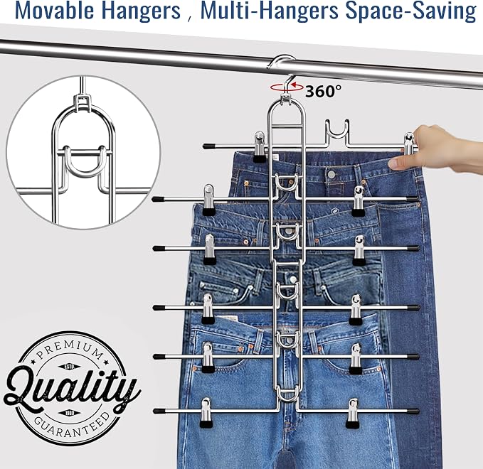 Pants & Skirt Hangers with Clips, Newly Upgraded Detachable - Space Saving Hangers, 6-Tiers Foldable Skirt Hangers for Women - Hanging Closet Organizer and Storage - 4 Pack, Patent Pending - Image 2