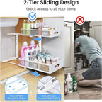 Under Sink Organizer, 2 Tier Pull Out Under Cabinet Organizer Shelf with Pad for Framed Cabinets, Metal Slide Out Under Sink Storage, Mesh Sliding Drawers for Kitchen Bathroom Laundry(White, 1 Pack) - Image 5