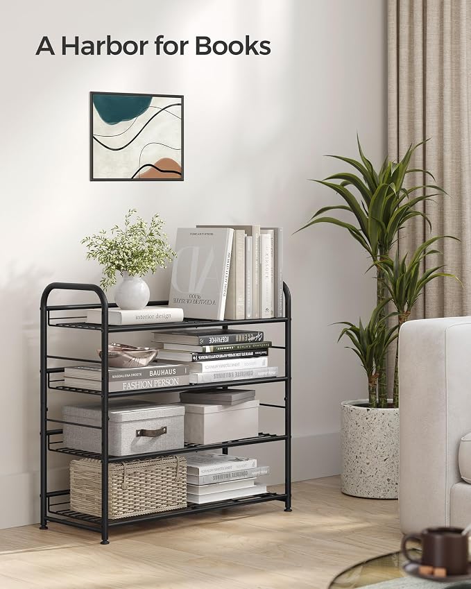 SONGMICS 4-Tier Stackable Metal Shoe Rack, Holds Up to 16 Pairs of Shoes | Shoe Organizer for Closet, Entryway, and Small Spaces, with Adjustable Slanted Shelves, Black, DAVIAN Collection ULMR067B01 - Image 8