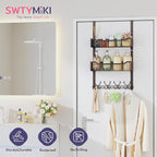SWTYMIKI Over The Door Hooks Organizer - Multi-Functional Door Hanger with 16 Hooks & 2 Mesh Baskets, Long Coat Rack for Bathroom, Bedroom, Living Room, Home Storage Organizer, Bronze - Image 3