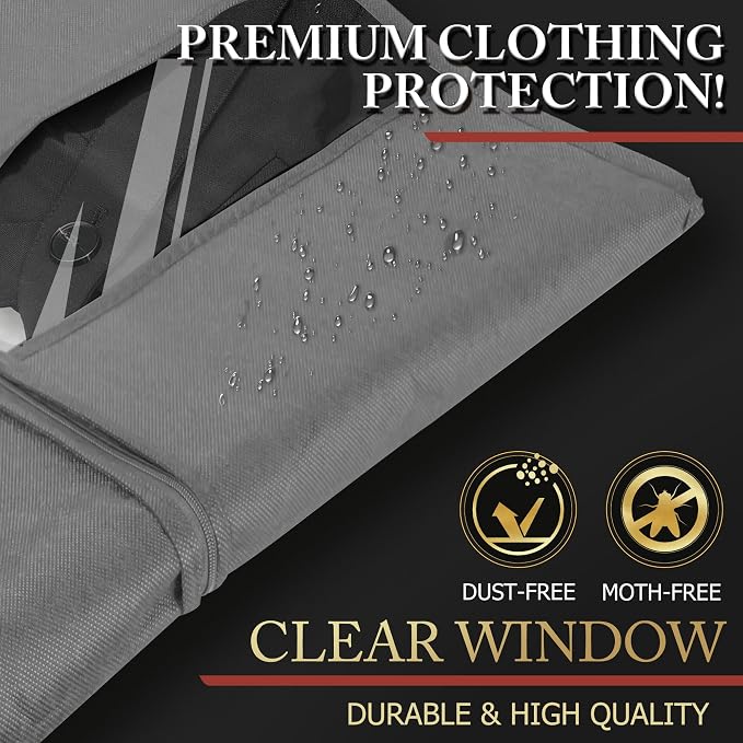 Hleelomi 5 Pack 40-in Garment Bag for Hanging Clothes Suit Bag Gray - Image 4