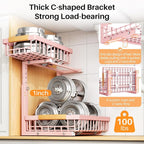 PXRACK Under Sink Organizer, Adjustable Height, 2 Tier Pull Out Under Cabinet Organizer, Slide Out Thickened Metal Under Sink Storage for Kitchen Bathroom Laundry Pantry Cabinet, Pink, Large-1-Pack - Image 6