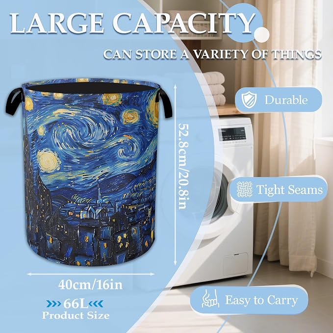 Starry Night Large Storage Basket Collapsible Laundry Basket Oxford Storage Bin for Gift Baskets Bedroom Clothes Children Nursery Hamper 16" X 20.8" - Image 2