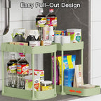 2 Packs Under Sink Pull-Out Storage Organizers, 12.8 Inches, Green - Image 4
