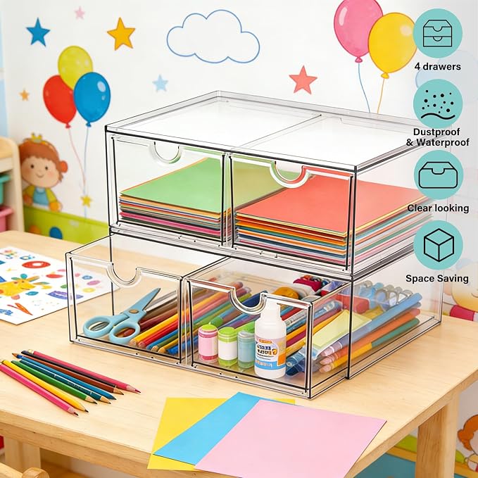 Prsildan Acrylic Storage Drawers Clear Makeup Organizer with 4 Drawers - Image 7