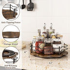 12" Lazy Susan Turntable Organizer,Round Wooden Lazy Susan Organization and Rotating Spice Rack for Dining Table,Pantry,Kitchen Countertop,Vanity,Cupboard and More.Heightened Version - Image 3