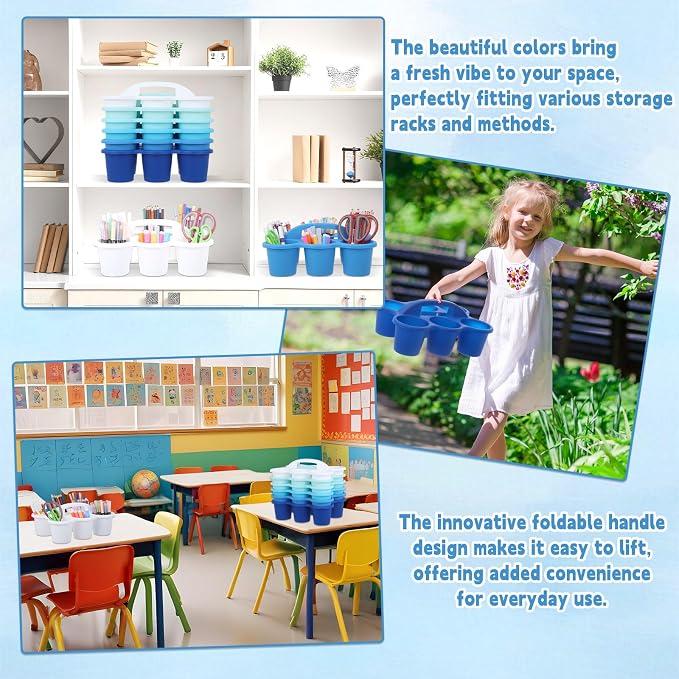 6 Pack Classroom Caddy Organizer with Handle, 6 Compartments, Gradient Blue - Image 6
