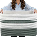 75L Large Blanket Basket, 22"x17"x12"Rectangle Cotton Rope Woven Storage Basket with Handles, Laundry Hamper for Living Room, Nursery, Bedroom - Chemical-Free, Kid & Pet Safe - Sage Green by Hobasket