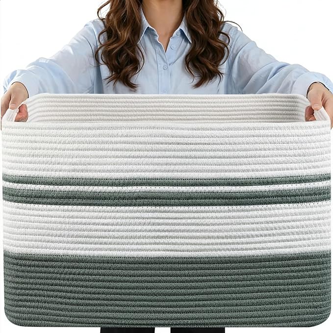 Large Laundry Basket/Hamper, 25"x16"x16" Rectangle Woven Basket by Hobasket